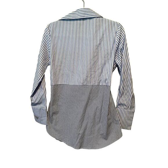 NY Collection Shirt Women's Medium Blue White Striped Knotted Front Long Sleeve - Picture 2 of 4